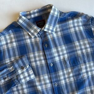 UNTUCKit Blue White Plaid Long Sleeve Flannel Cotton Button Shirt‎ Mens Size XL